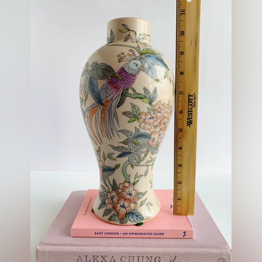 Vintage Chinoiserie Floral and Bird Pattern Vase - Picture 2 of 7